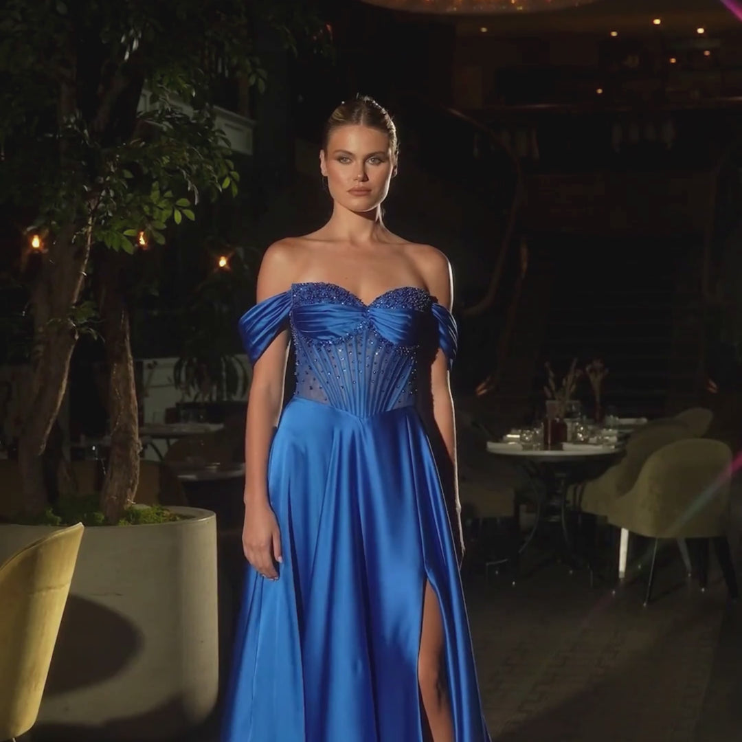Emma Clara - Vestido de Fiesta Largo Azul Royal Corset Pedrería Jacinta