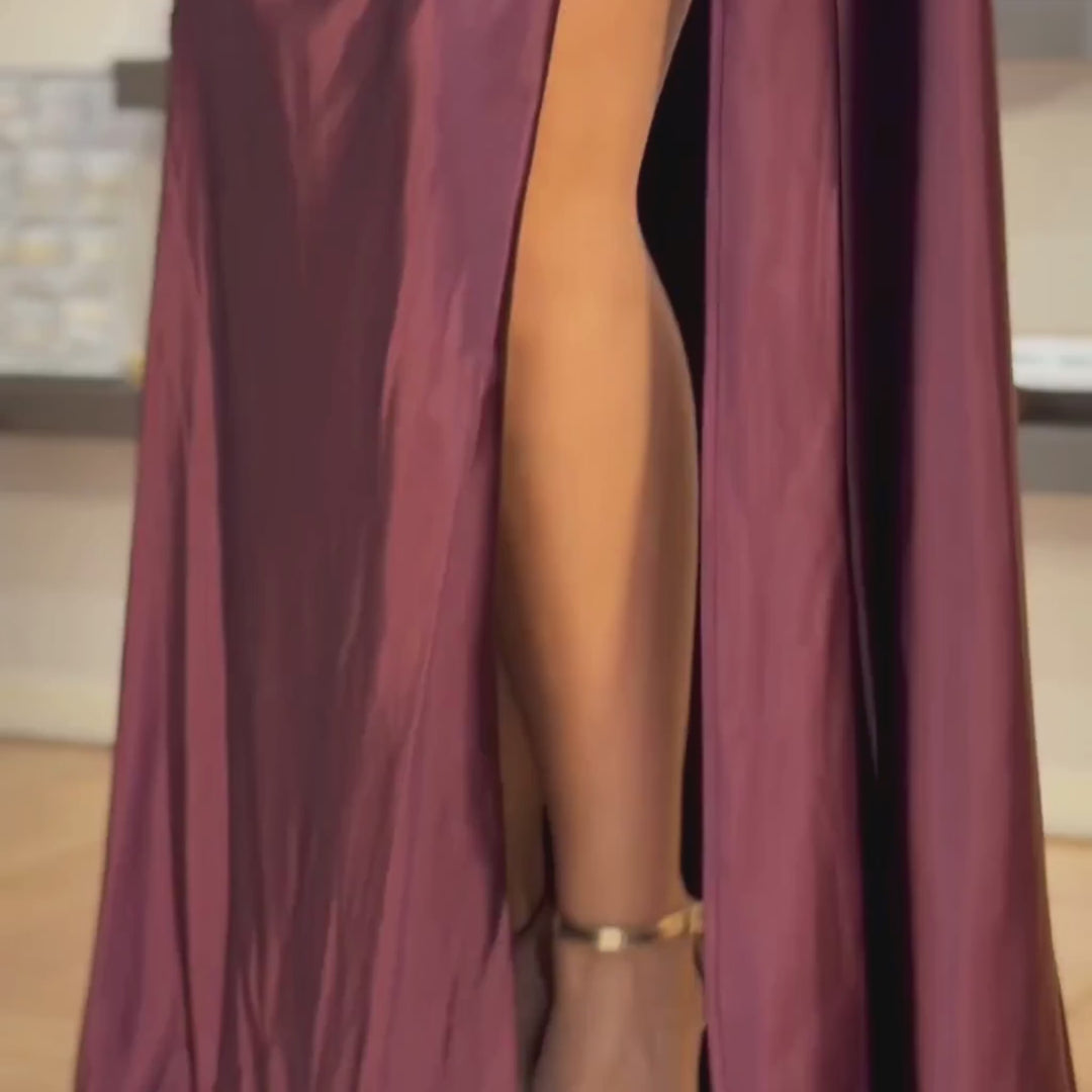 Emma Clara - Vestido De Fiesta Corset y Abertura Violeta Borgoña