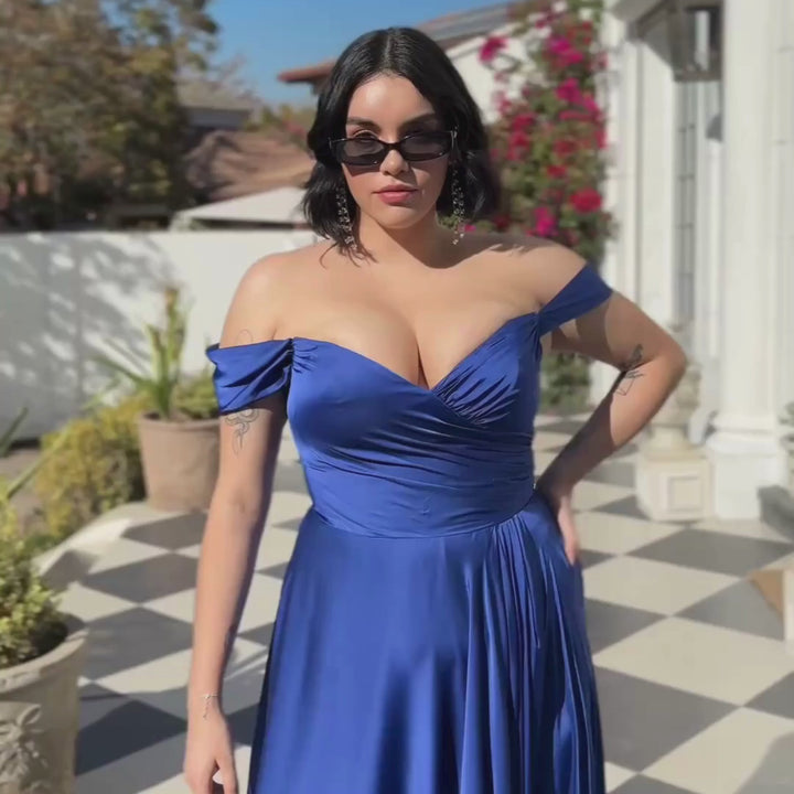 Emma Clara - Vestido De Fiesta Escote Bardot Cris Azul Royal