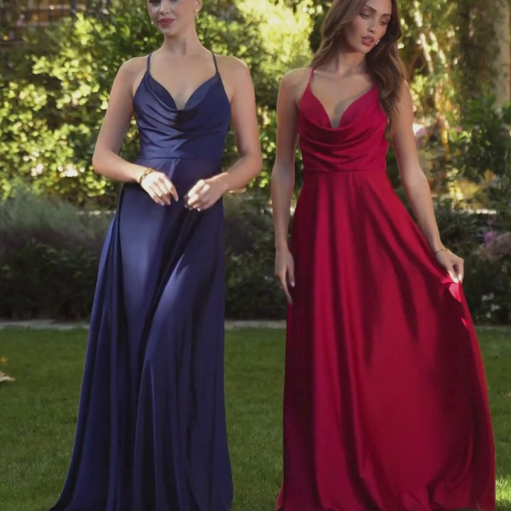 Emma Clara - Vestido de Fiesta Tipo A Satín Alice Rojo