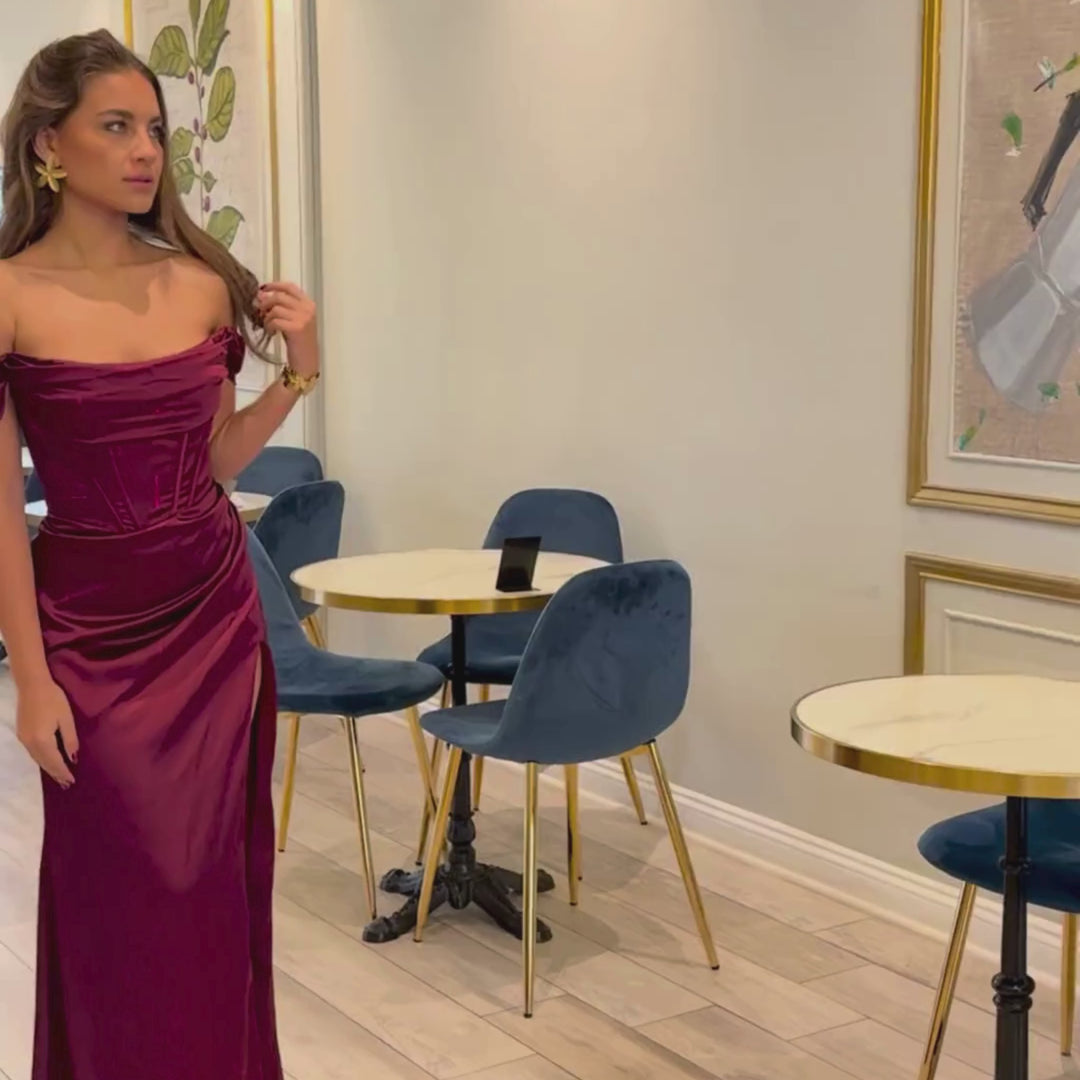 Emma Clara - Vestido De Fiesta Corset Satín Amaya Borgoña