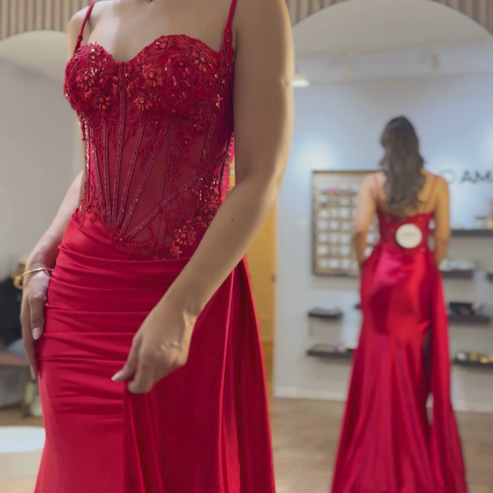 Emma Clara - Vestido De Fiesta Corset y Abertura Violeta Rojo