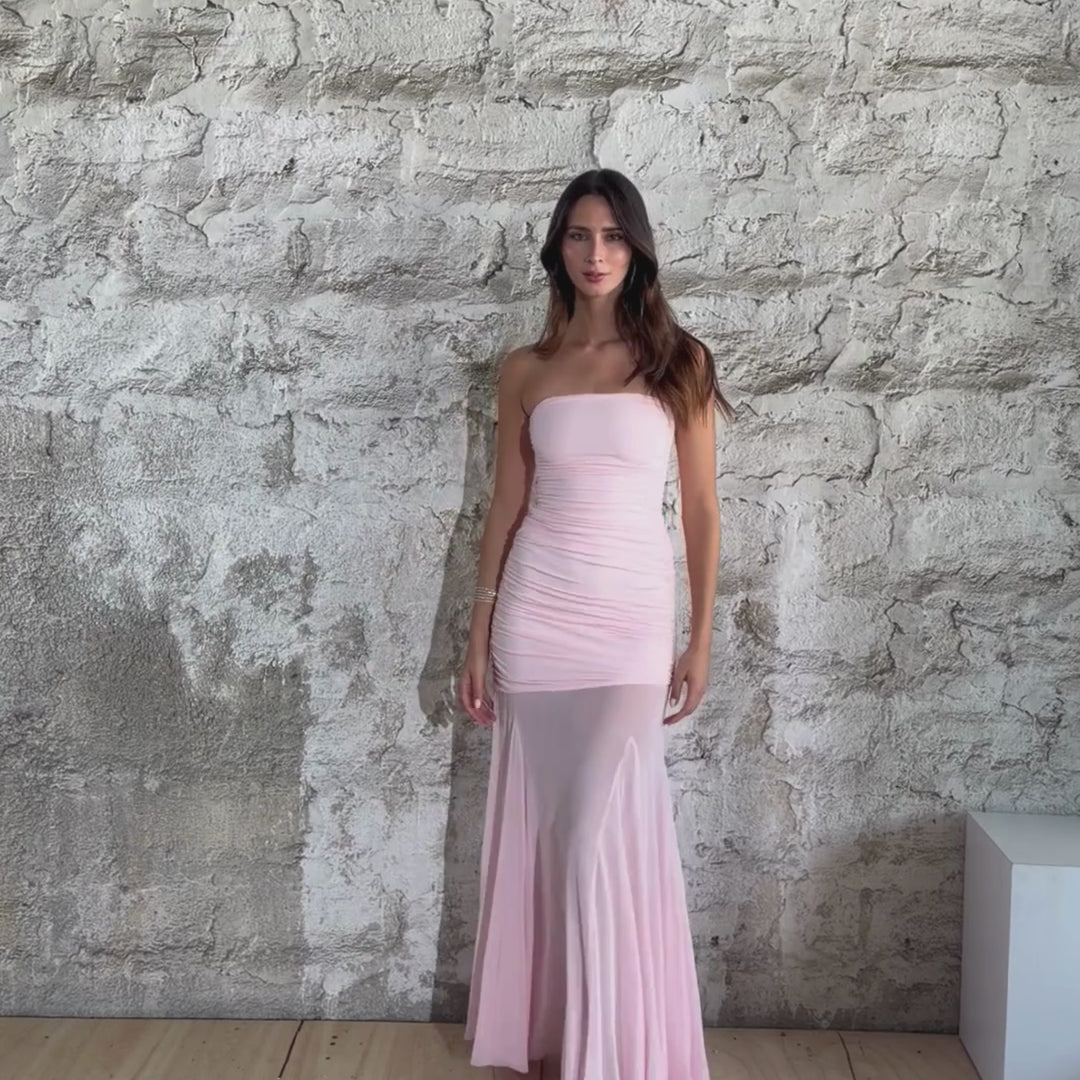 Emma Clara - Vestido de Fiesta Strapless Drapeado Eda Rosa Pastel