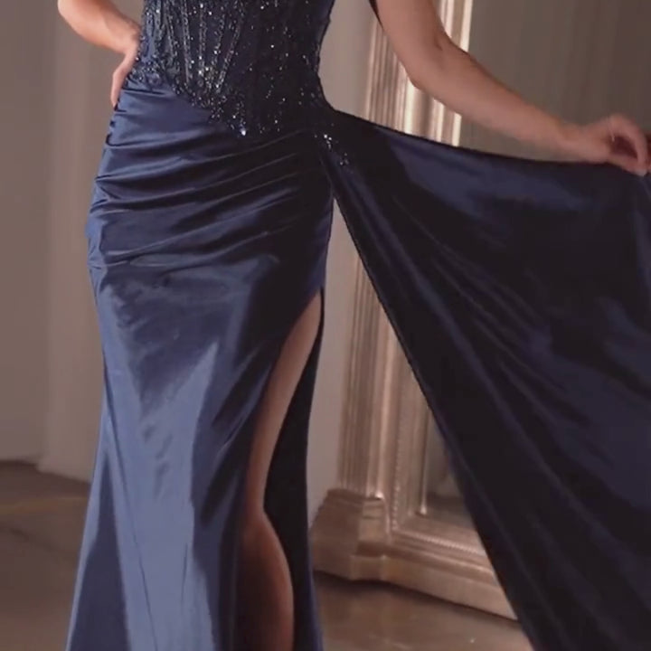 Emma Clara - Vestido de Fiesta Escote Off Shoulder Luciana Azul Navy