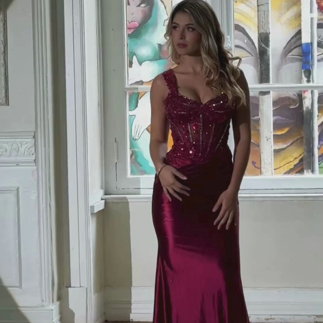 Emma Clara - Vestido de fiesta estilo sirena Begoña Borgoña