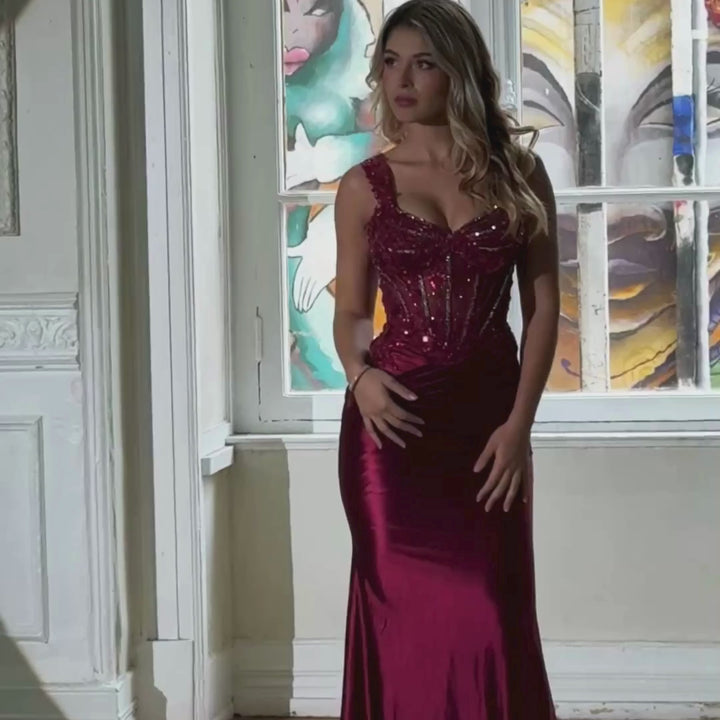 Emma Clara - Vestido de fiesta estilo sirena Begoña Borgoña