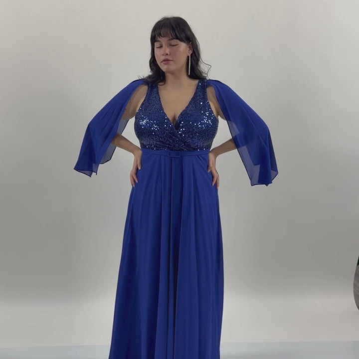Emma Clara - Vestido de Fiesta Tipo A Lentejuela Mini Flor Azul Royal