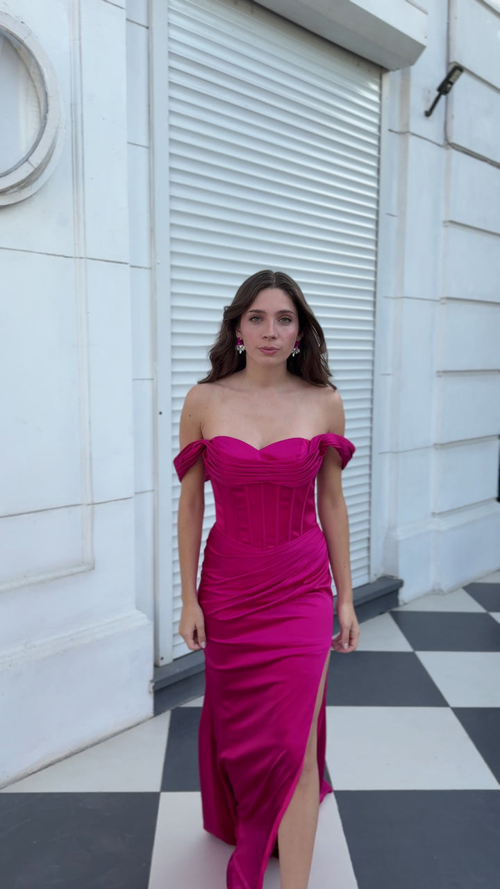 Vestido de Fiesta Cristina color Magenta – Corset Satinado