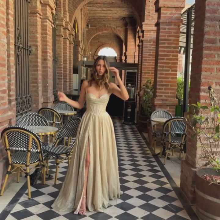 Emma Clara - Vestido Largo Con Corset Clara Gold