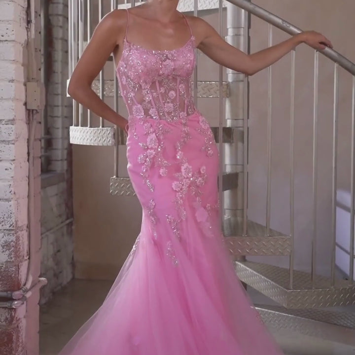 Emma Clara - Vestido de Fiesta Sirena 3D Sabrina Rosado