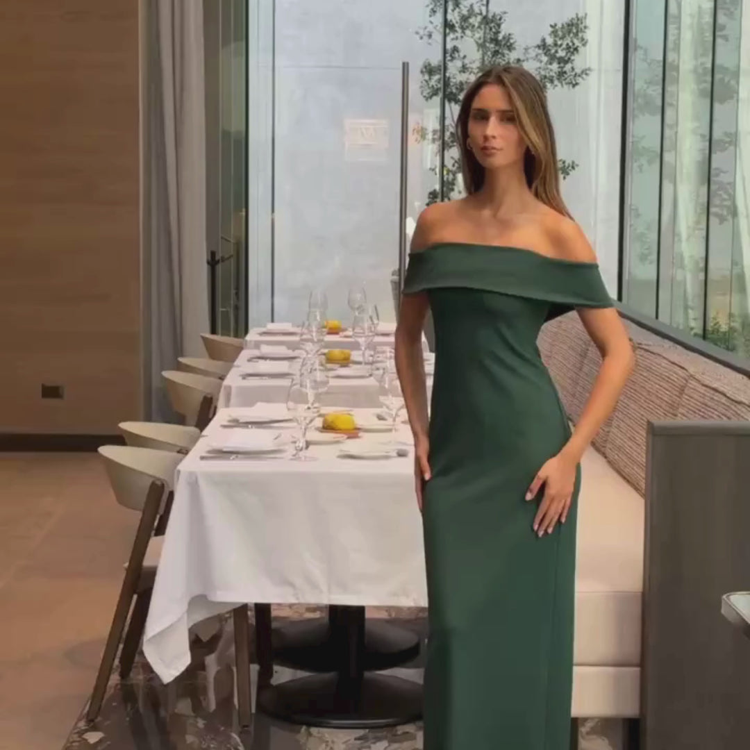 Emma Clara - Vestido Largo Off Shoulder Elegante Encanto Verde Esmeralda