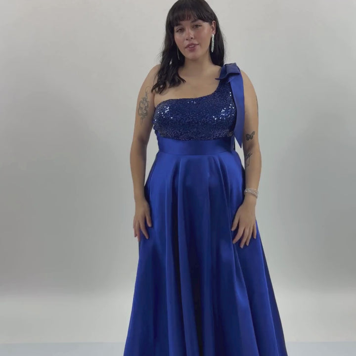 Emma Clara - Vestido Largo de Fiesta Asimétrico Isis Azul Royal