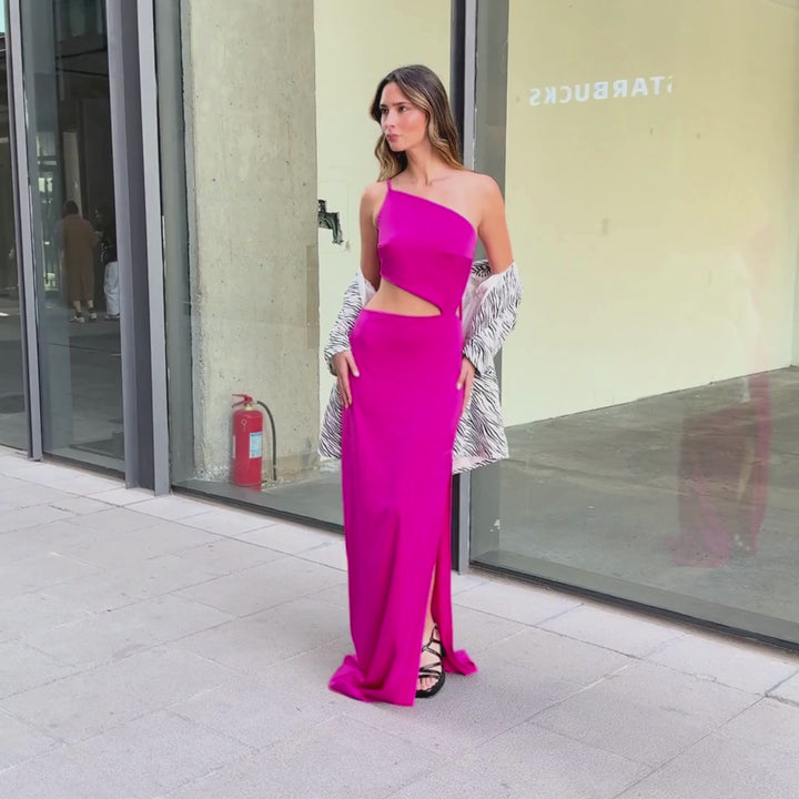 Emma Clara - Vestido Asimétrico Cut Out Noé Fucsia