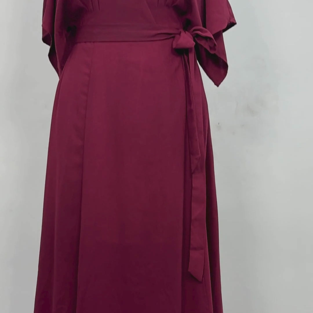 Emma Clara - Vestido Envolvente Manga Murciélago EC0258 Borgoña