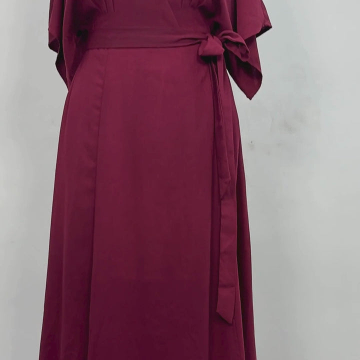 Emma Clara - Vestido Envolvente Manga Murciélago EC0258 Borgoña