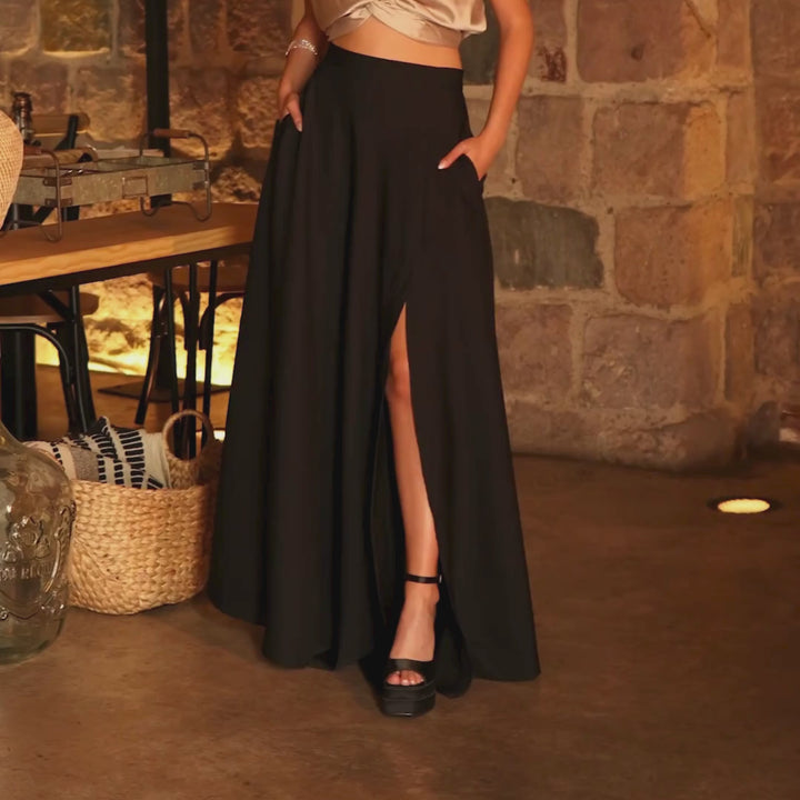 Emma Clara - Maxi Falda con Abertura Gael Negra