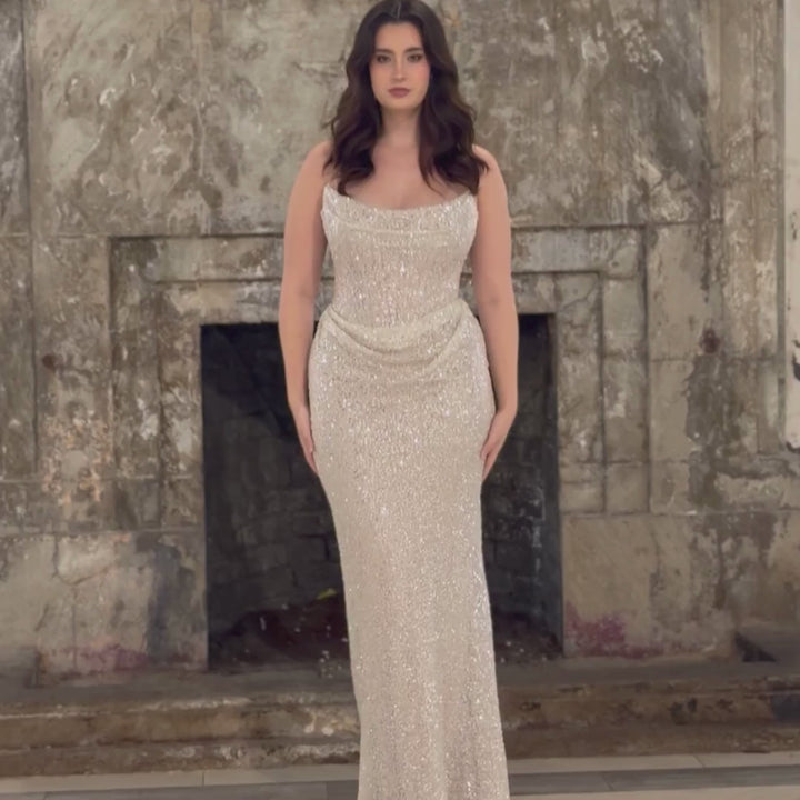 Emma Clara - Vestido de Fiesta Largo corset y lentejuelas Silver Bea