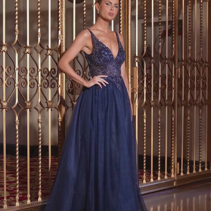 Emma Clara - Vestido de Fiesta Brillante Olga Azul Navy