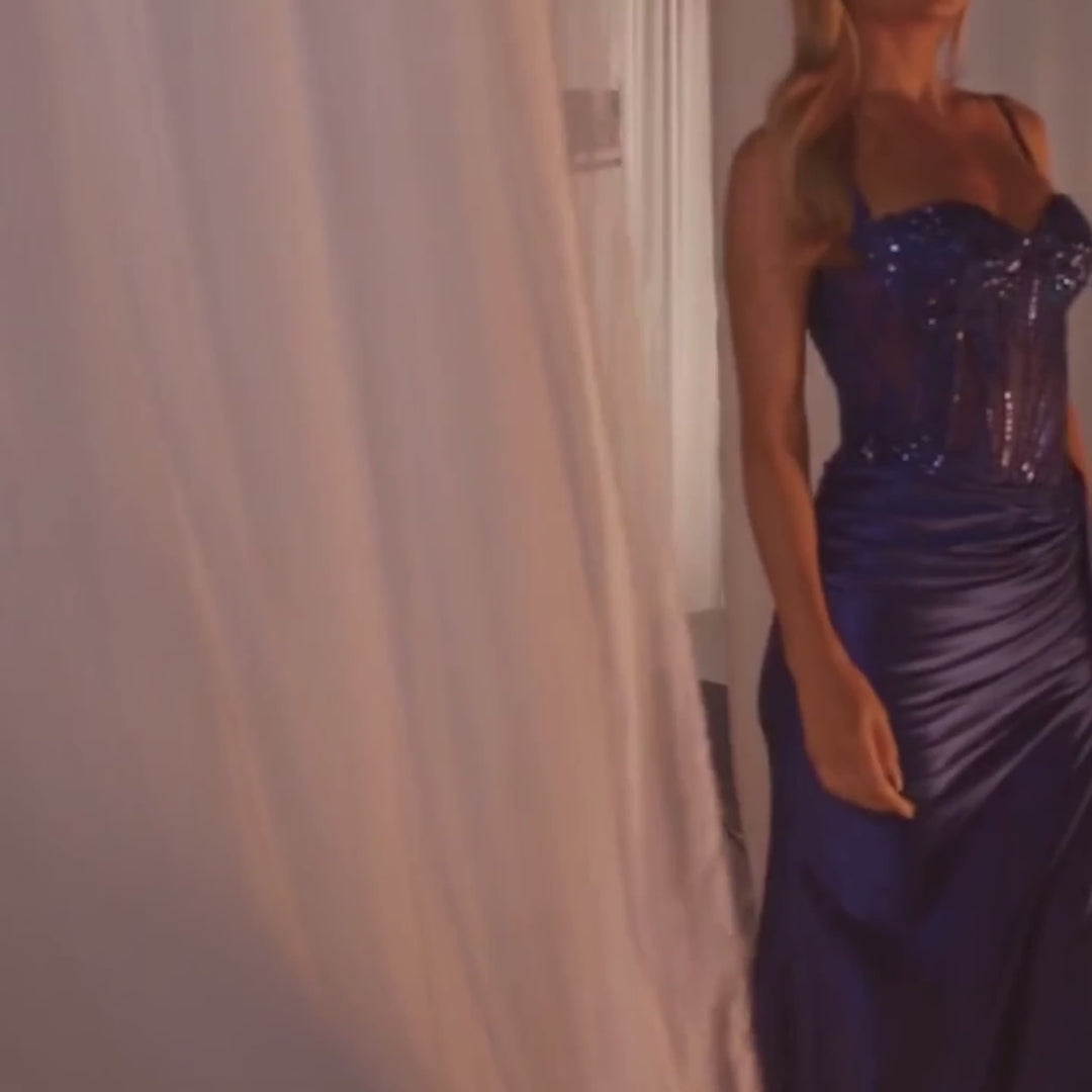 Emma Clara - Vestido De Fiesta Corset y Abertura Violeta Azul Navy