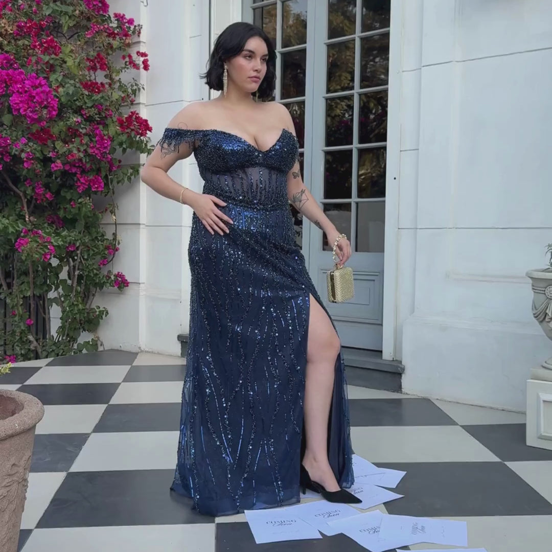 Emma Clara - Vestido De Fiesta Brillante Victoria Azul Marino