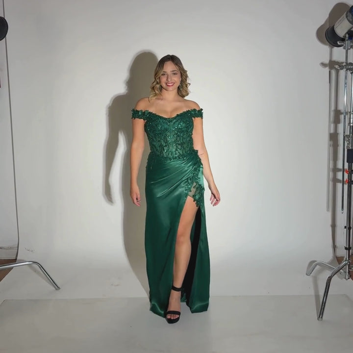 Emma Clara - Vestido De Fiesta Corset Bordado Martina Verde Esmeralda