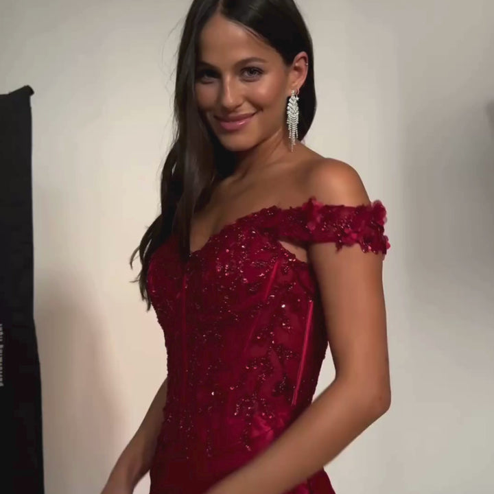 Emma Clara - Vestido De Fiesta Corset Bordado Martina Borgoña