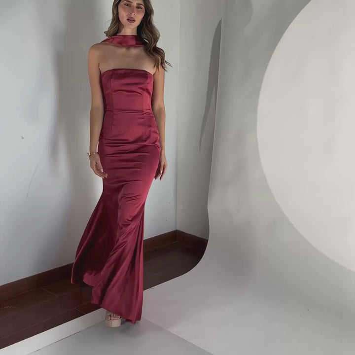 Emma Clara - Vestido Halter Satín EC0120 Sienna Rose