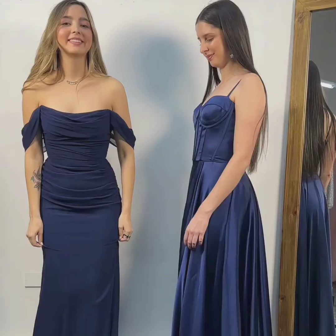 Emma Clara - Vestido De Fiesta Satín Con Corset Lola Azul Marino
