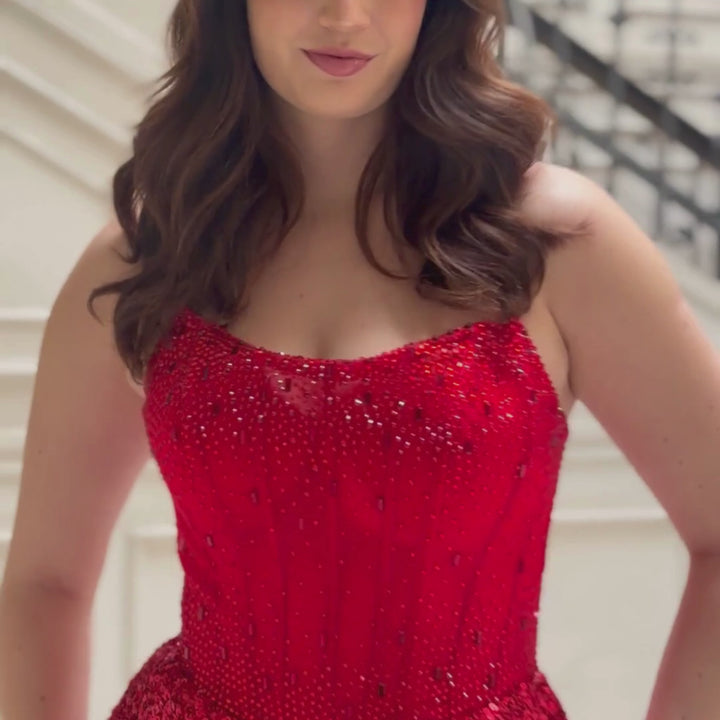 Emma Clara - Vestido de Fiesta Largo Rojo Lentejuelas Corset Laura