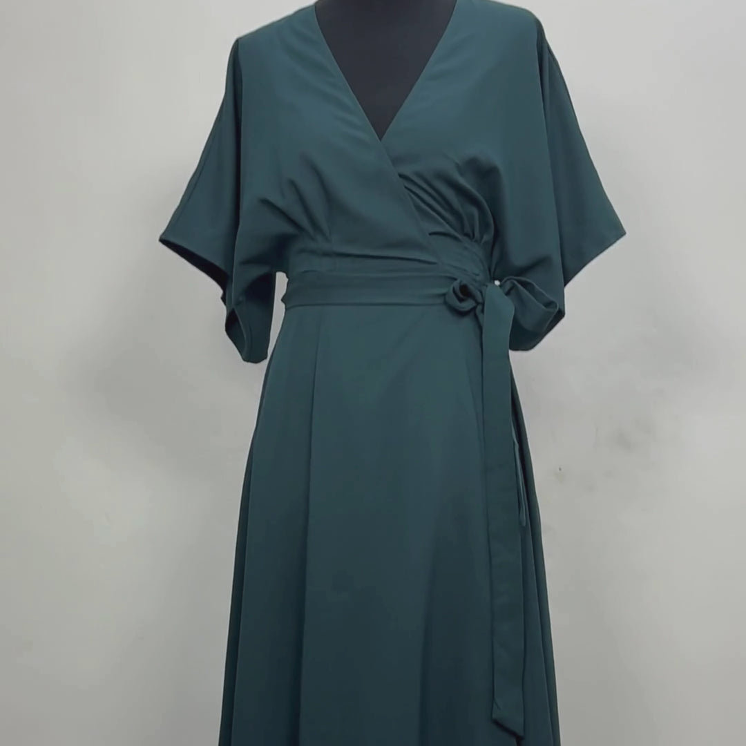 Emma Clara - Vestido Envolvente Manga Murciélago EC0258 Verde Esmeralda
