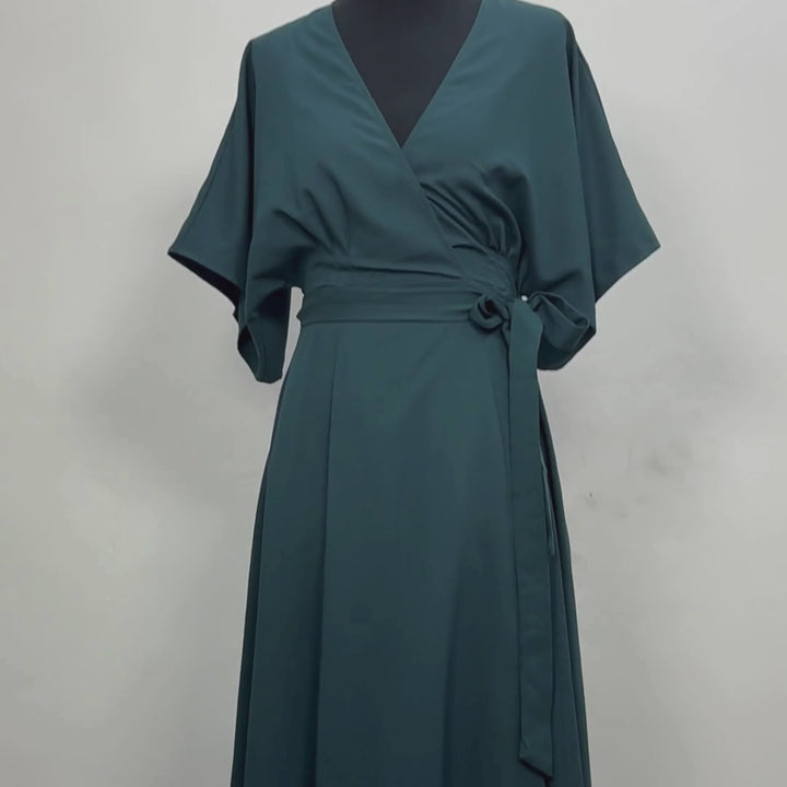 Emma Clara - Vestido Envolvente Manga Murciélago EC0258 Verde Esmeralda