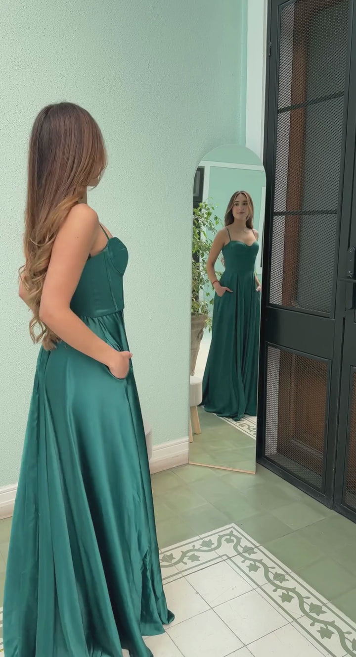 EMMA CLARA - VESTIDO DE FIESTA TIPO A LOLA VERDE ESMERALDA