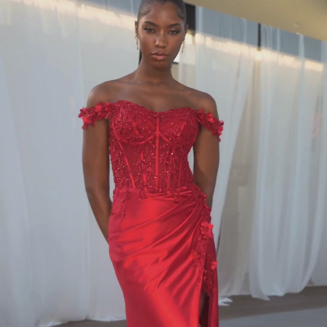 Emma Clara - Vestido De Fiesta Corset Bordado Martina Rojo