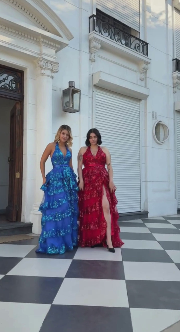 Emma Clara - Vestido Tipo A en Capas Aurora Rojo
