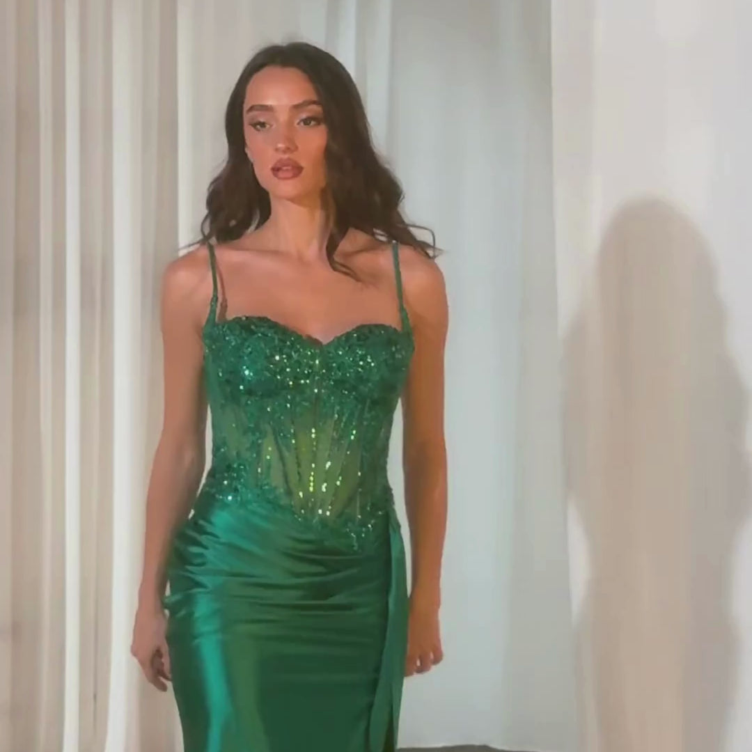 Emma Clara - Vestido De Fiesta Corset y Abertura Violeta Verde Esmeralda