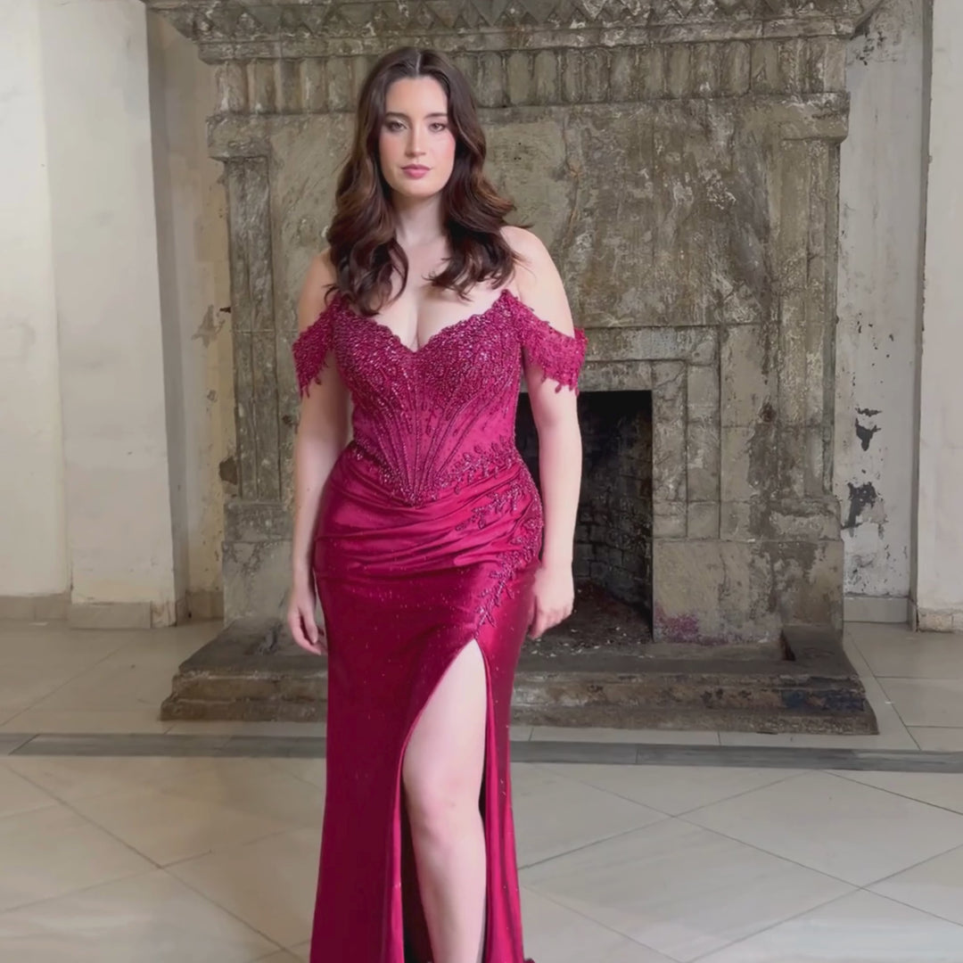 Emma Clara - Vestido de fiesta corset encaje y manga bardot Karol