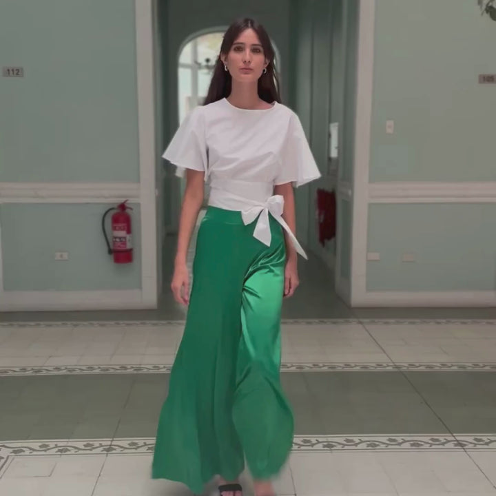 Emma Clara - Palazzo Tela Satinada Verde Esmeralda