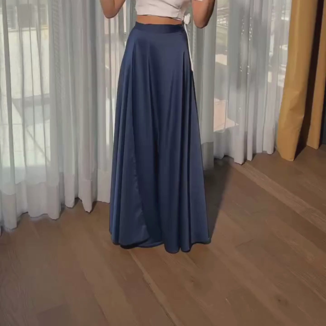 Emma Clara - Falda Satín Envolvente Javi Azul Marino