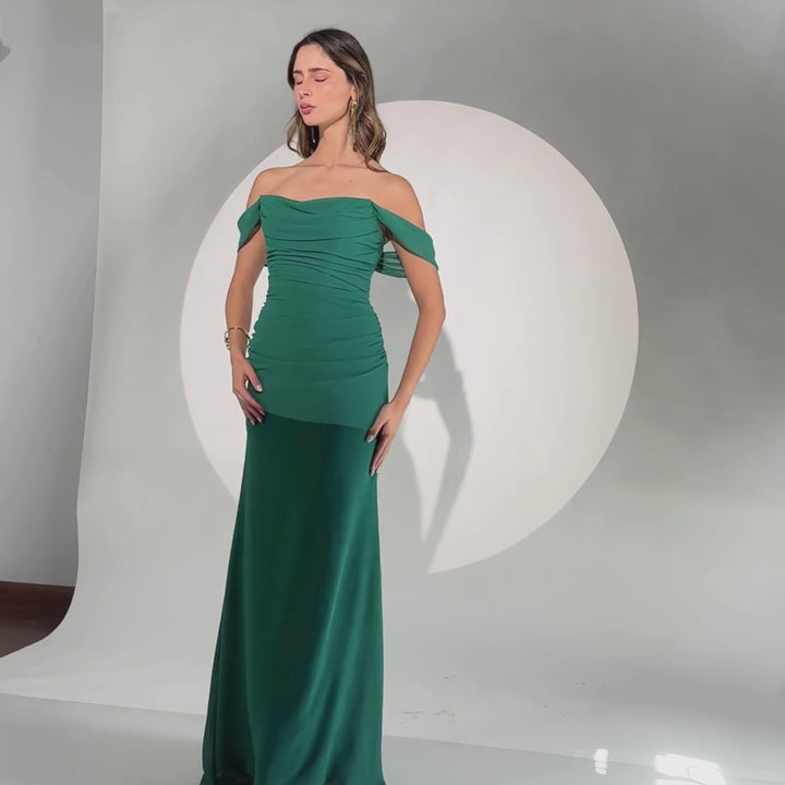 Emma Clara - Vestido de fiesta sirena off shoulder Lily Verde Esmeralda
