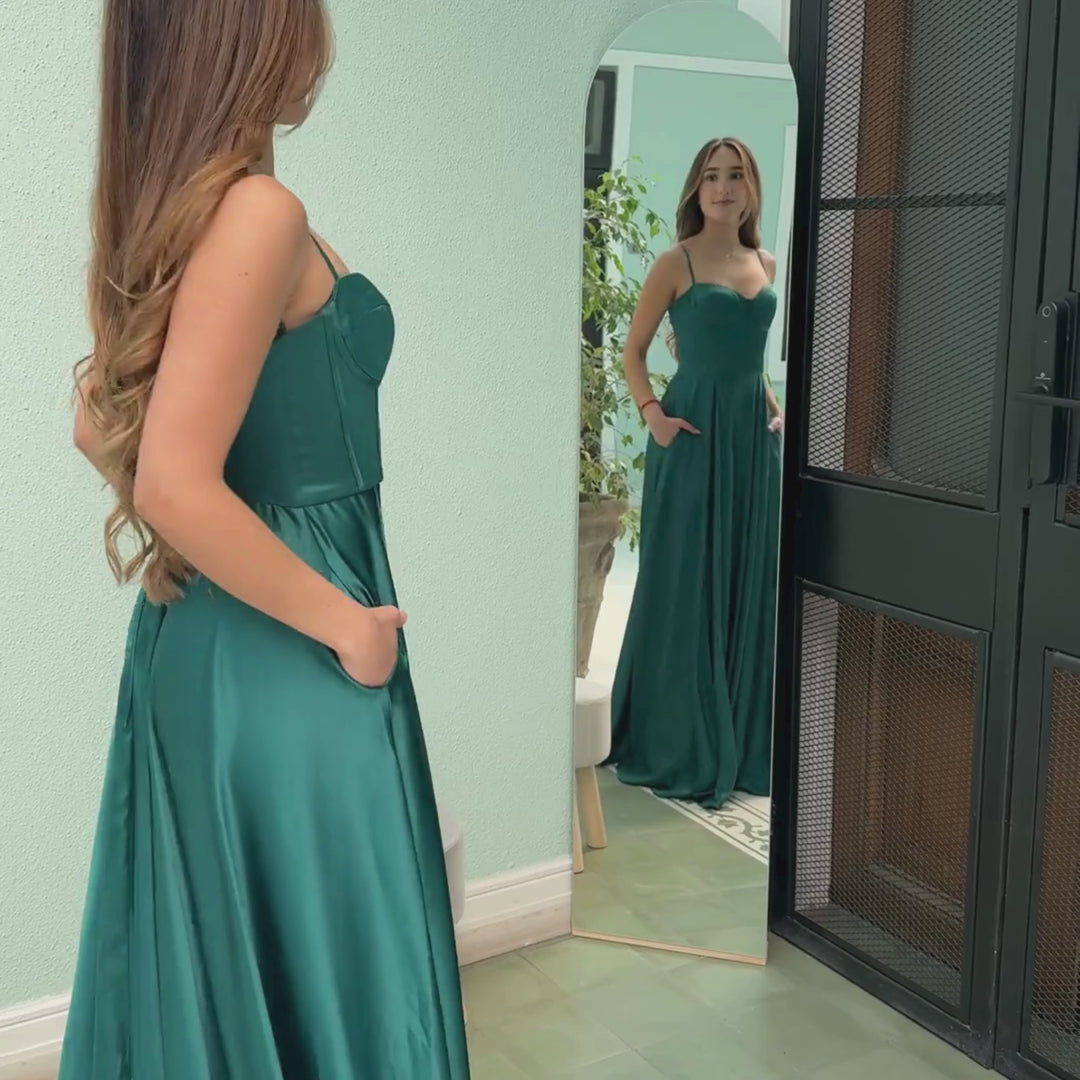 Emma Clara - Vestido De Fiesta Satín Con Corset Lola Verde Esmeralda
