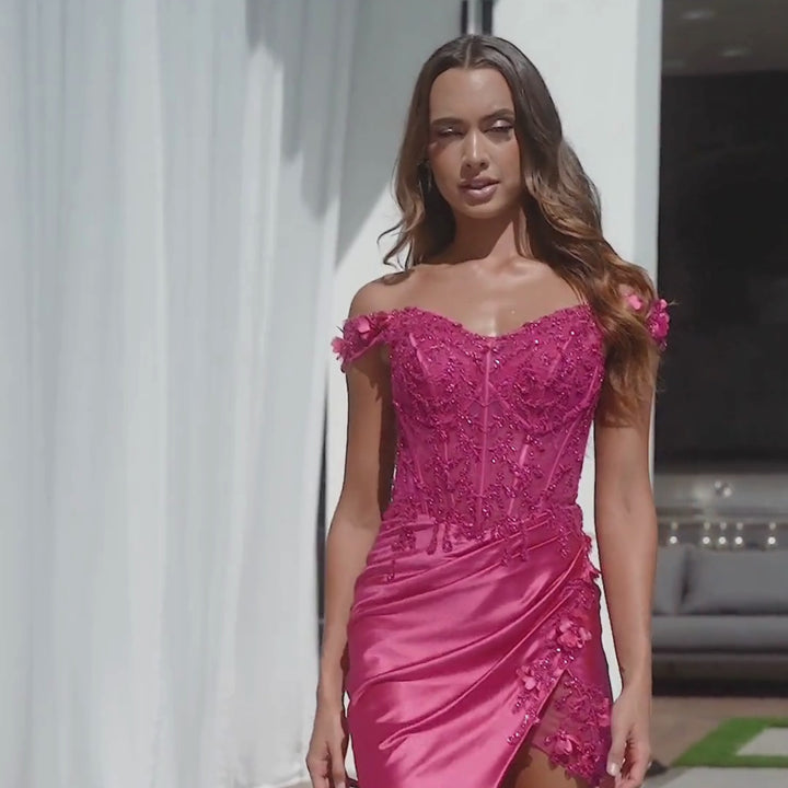Emma Clara - Vestido De Fiesta Corset Bordado Martina Fucsia