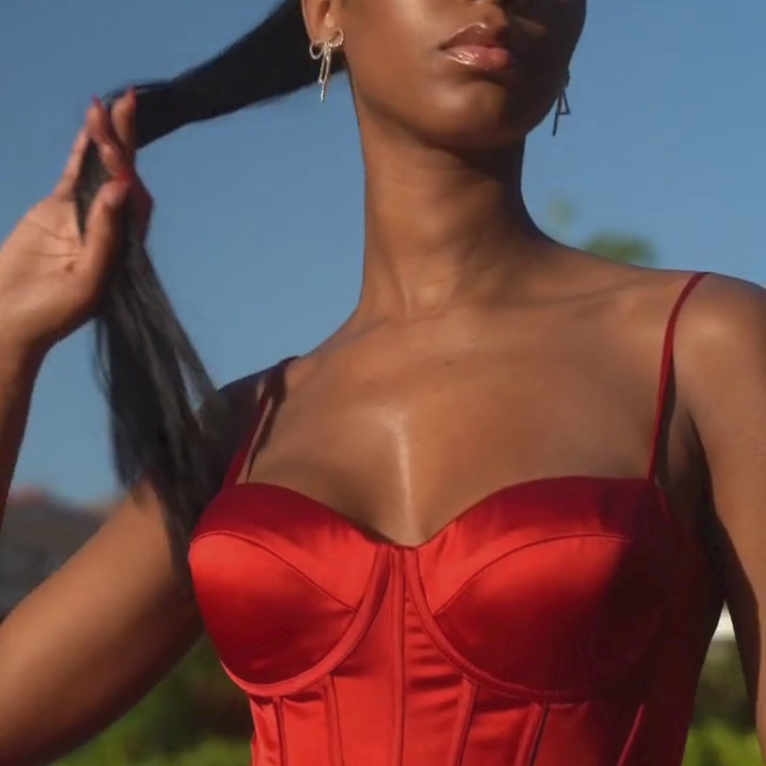 Emma Clara - Vestido De Fiesta Satín Con Corset EC0139 Rojo